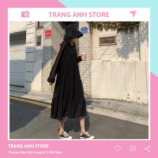 Váy babydoll TRANG ANH dáng voan xếp tầng chun 2 lớp - Đầm trắng đen TRANG ANH dài dáng công chúa TV311