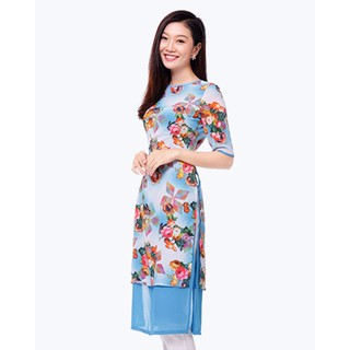 Áo Dài Cách Tân 2 Lớp Hoa Nổi Bật