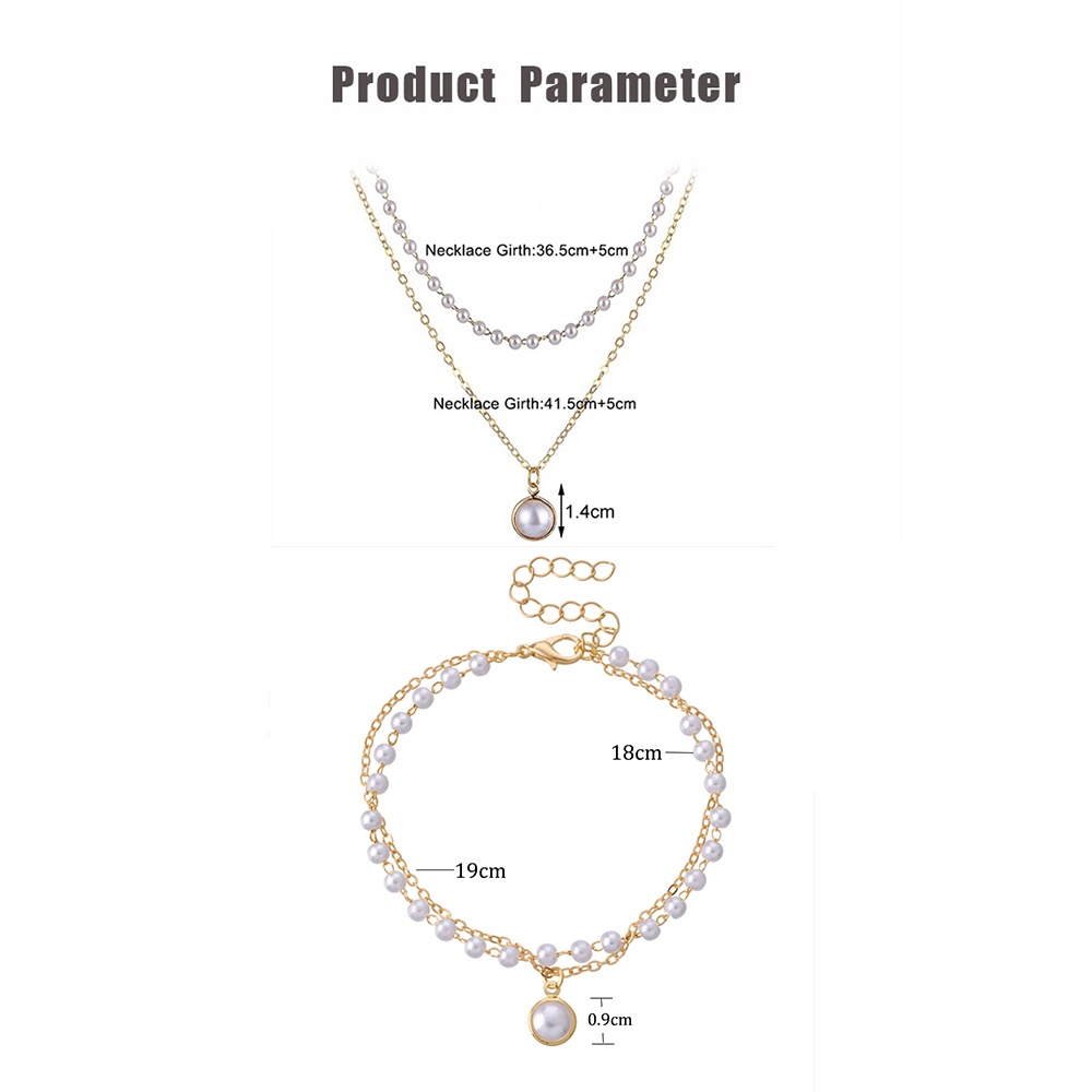 iF YOU Set vòng cổ choker + lắc tay ngọc trai dây xích vàng thời trang đơn giản cho nữ