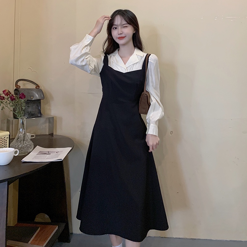Đầm Perty giả hai lớp eo cao phong cách thời trang Hàn Quốc cho nữ
