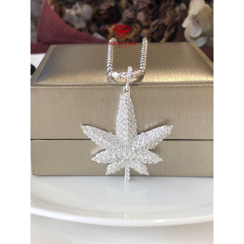 Mặt dây chuyền hình lá phong chất liệu bạc ta đính đá cho nam-Minh Tâm Jewelry
