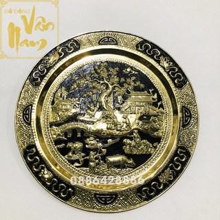 Mâm đồng phong thủy cảnh đồng quê trạm nổi đồng vàng nguyên chất cao cấp, mâm đồng 12 con giáp có móc treo sẵn