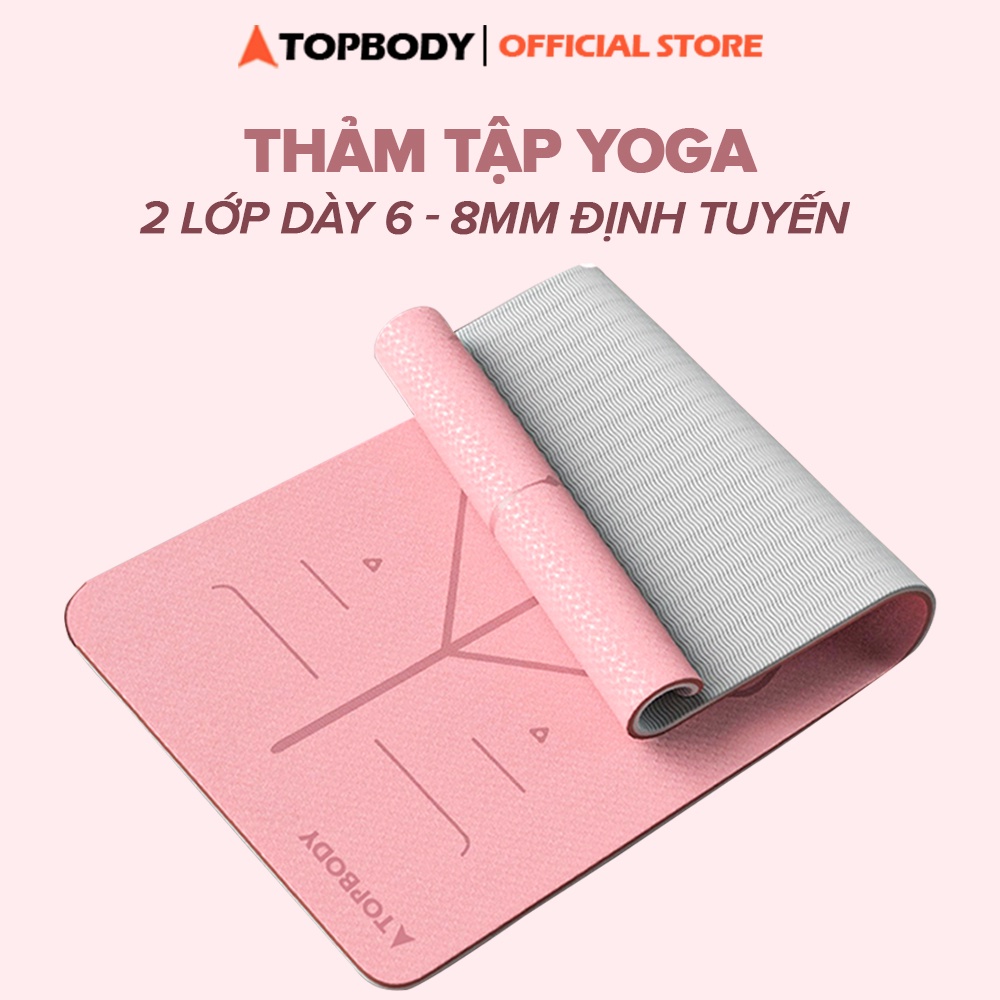 Thảm Yoga, Tập Gym 2 Lớp 6-8mm Cao Cấp Tặng Kèm Túi Đựng TOPBODY, Du Lịch Tiện Lợi