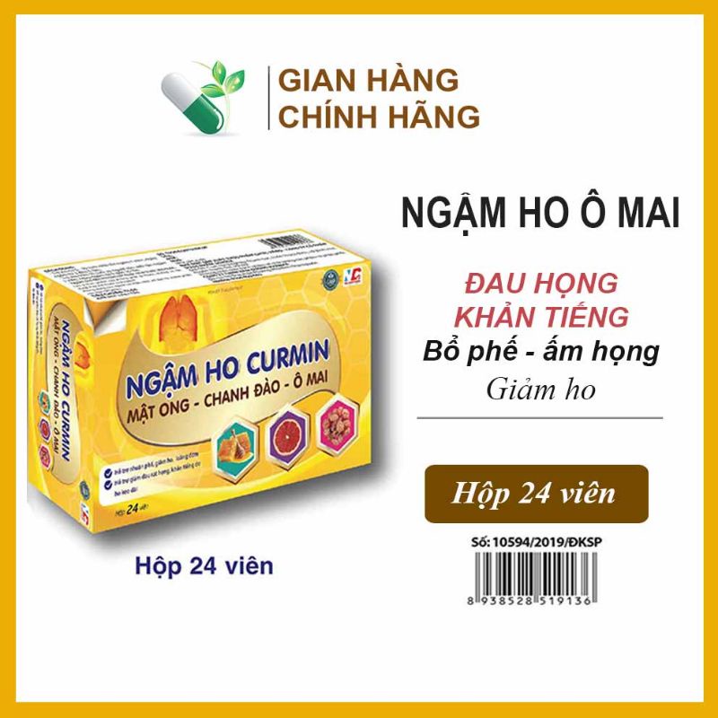 Ngậm Ho Curmin Ô Mai Chanh Đào Mật Ong giúp giảm đau họng, bổ phế, giảm ho