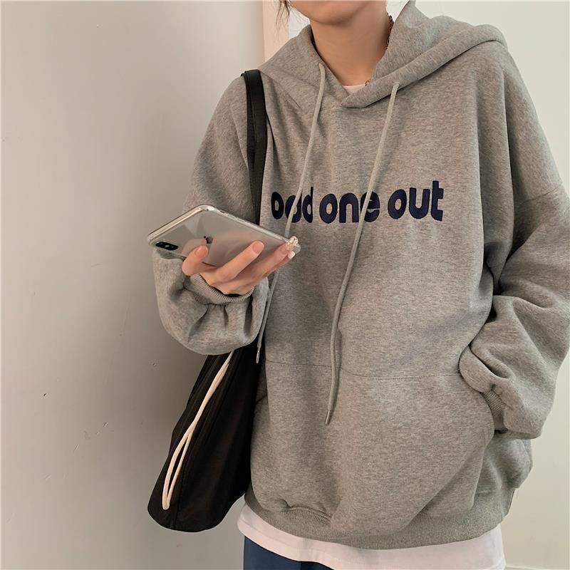 Áo Khoác Nỉ Tay Dài Dáng Rộng In Chữ Phong Cách Hàn Quốc Thời Trang Mùa Đông Mới Cho Nữ