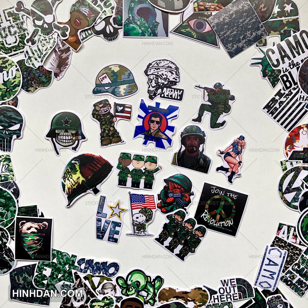 Sticker CAMO Rằn Ri Chống Nước Trang Trí Xe, Laptop, Nón Bảo Hiểm, Máy Tính, đàn guitar