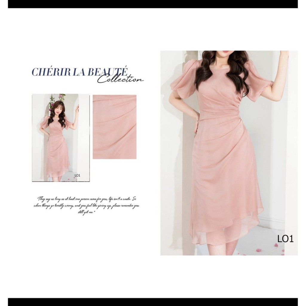 Đầm tơ thiết kế tay bồng rúm eo dáng A 2 lớp | BigBuy360 - bigbuy360.vn