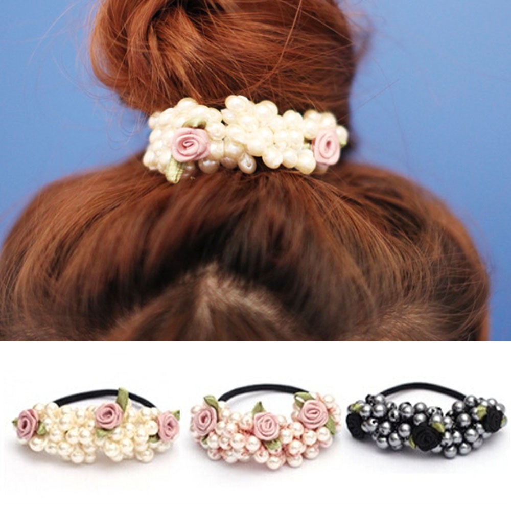 Thun cột tóc thiết kế đơn giản đính ngọc trai xinh xắn