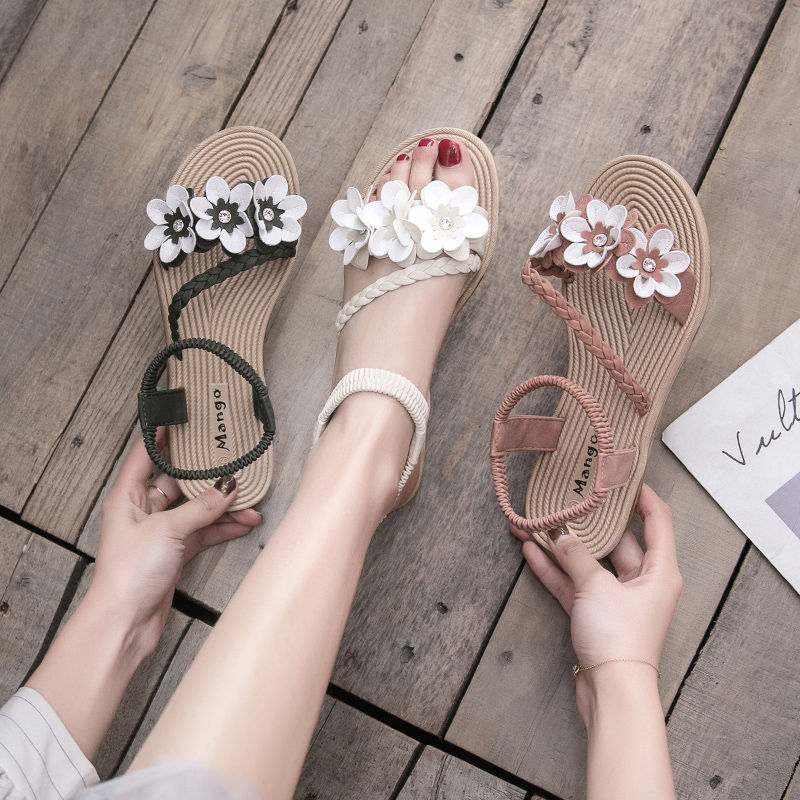 Xăng đan đế bằng đính hoa thời trang đi biển cho nữ size 35-43