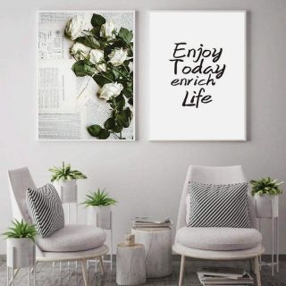 Bộ 2 tranh Hoa Hồng Enjoy Today Enrich Life 40x60 kèm khung