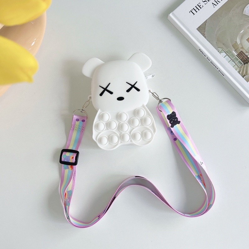 Túi Popit có dây đeo, Hình Gấu dễ thương, chống nước siêu bền hàng loại 1