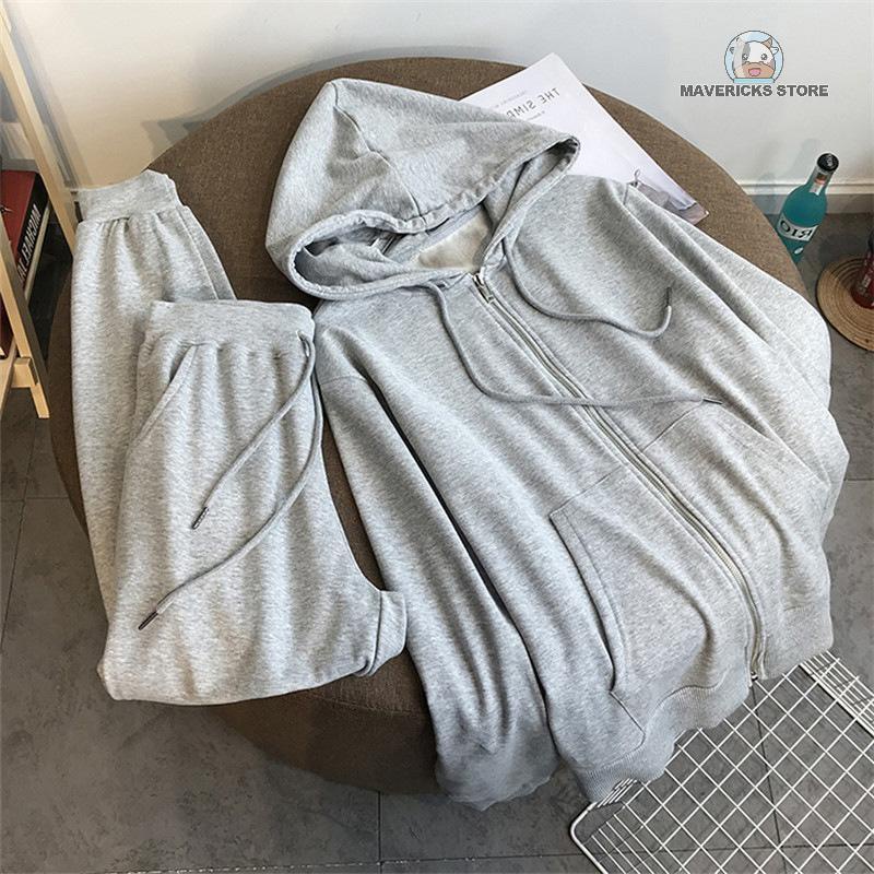 Set áo hoodie dài tay màu sắc kèm quần dài thời trang nữ