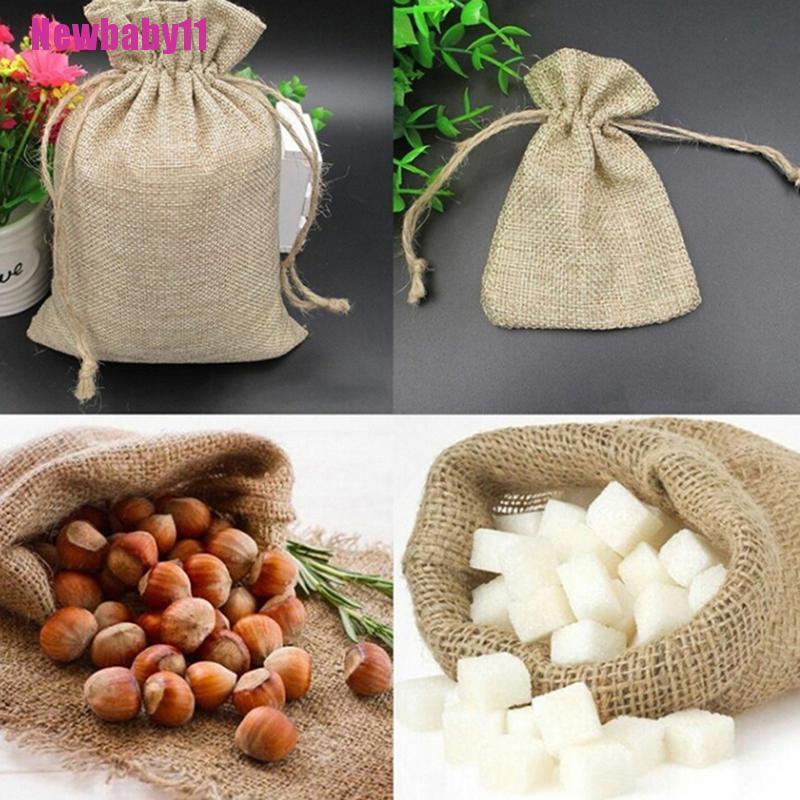 Bộ 5 túi dây rút bằng vải bố tự nhiên dùng đựng quà tiệc cưới tiện lợi