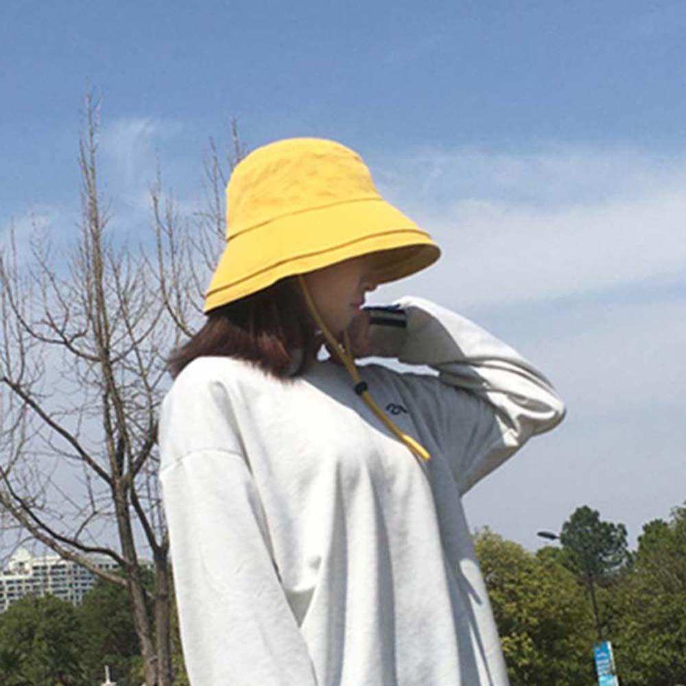 DARNELL Nón Bucket Chất Liệu Cotton Phối Dây Rút Phong Cách Hàn Quốc Thời Trang Đi Biển Cho Nữ