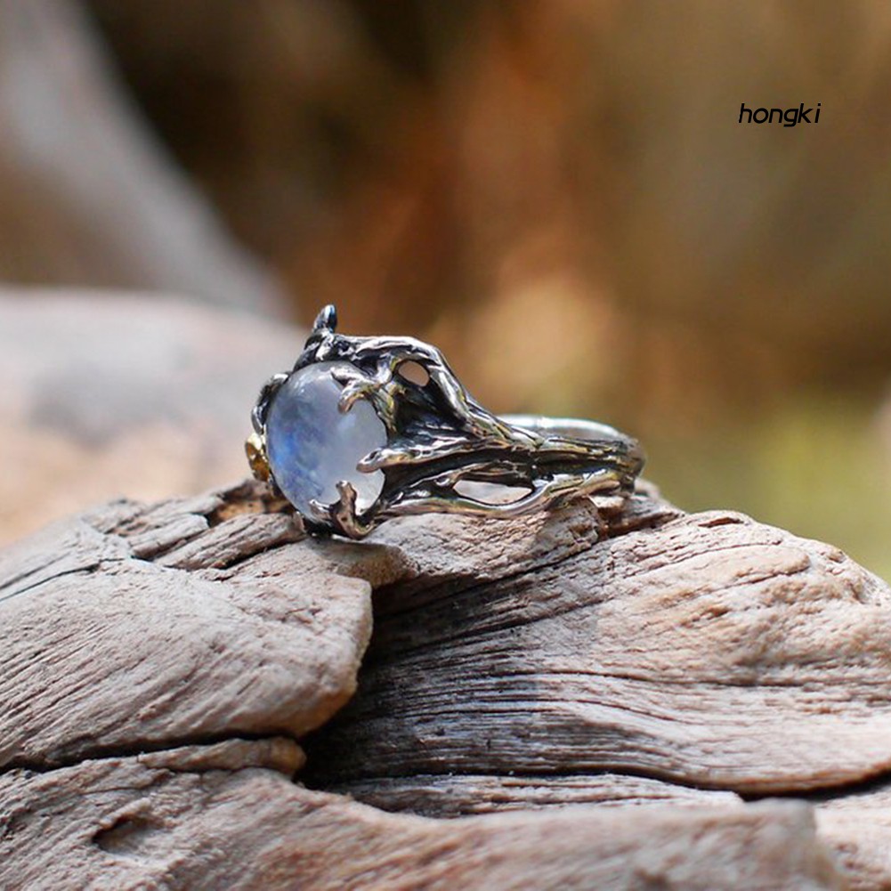 Nhẫn Đính Đá Mặt Trăng Nhân Tạo Hình Hoa Hồng Phong Cách Vintage