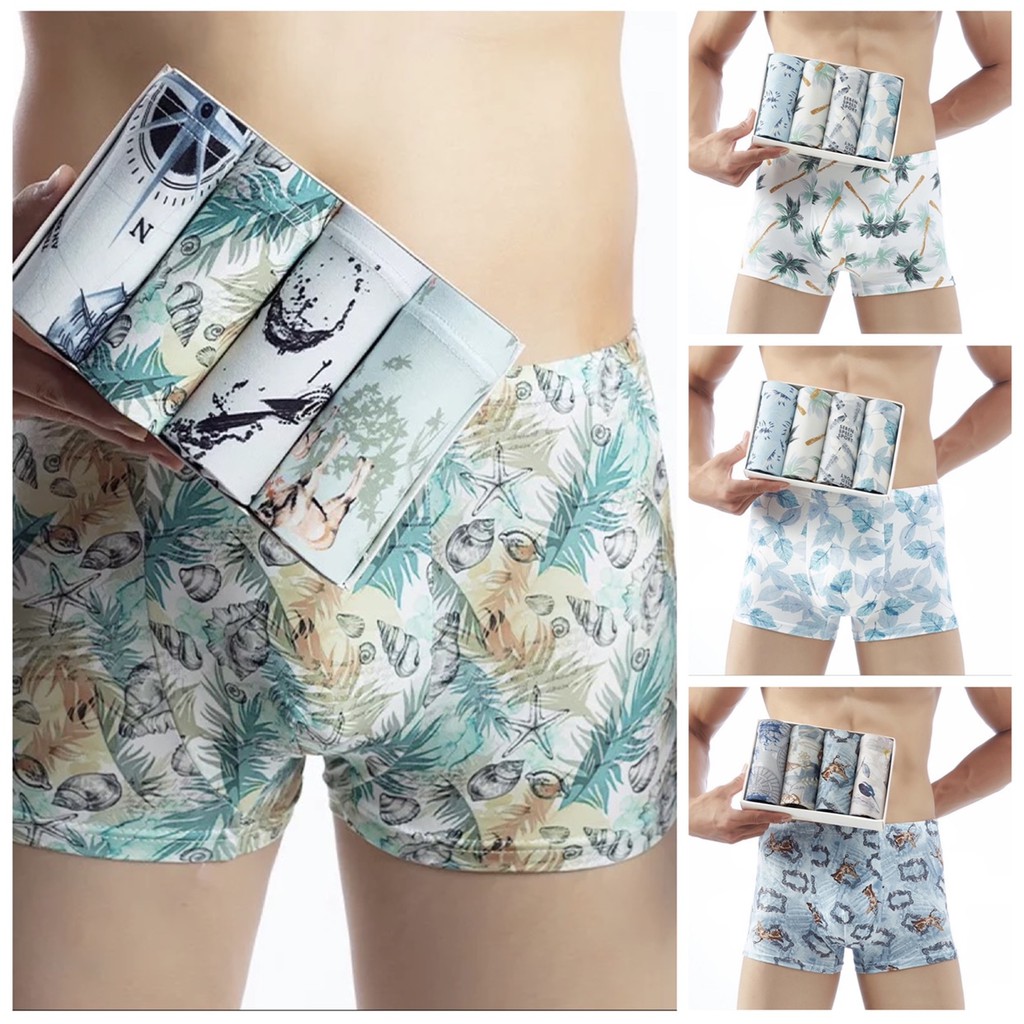 Bộ 4 quần lót boxer vải lụa thoáng khí cho nam