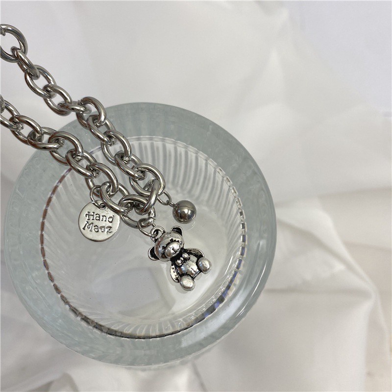 Vòng đeo tay bằng thép titan hình gấu / chữ cái dễ thương cổ điển