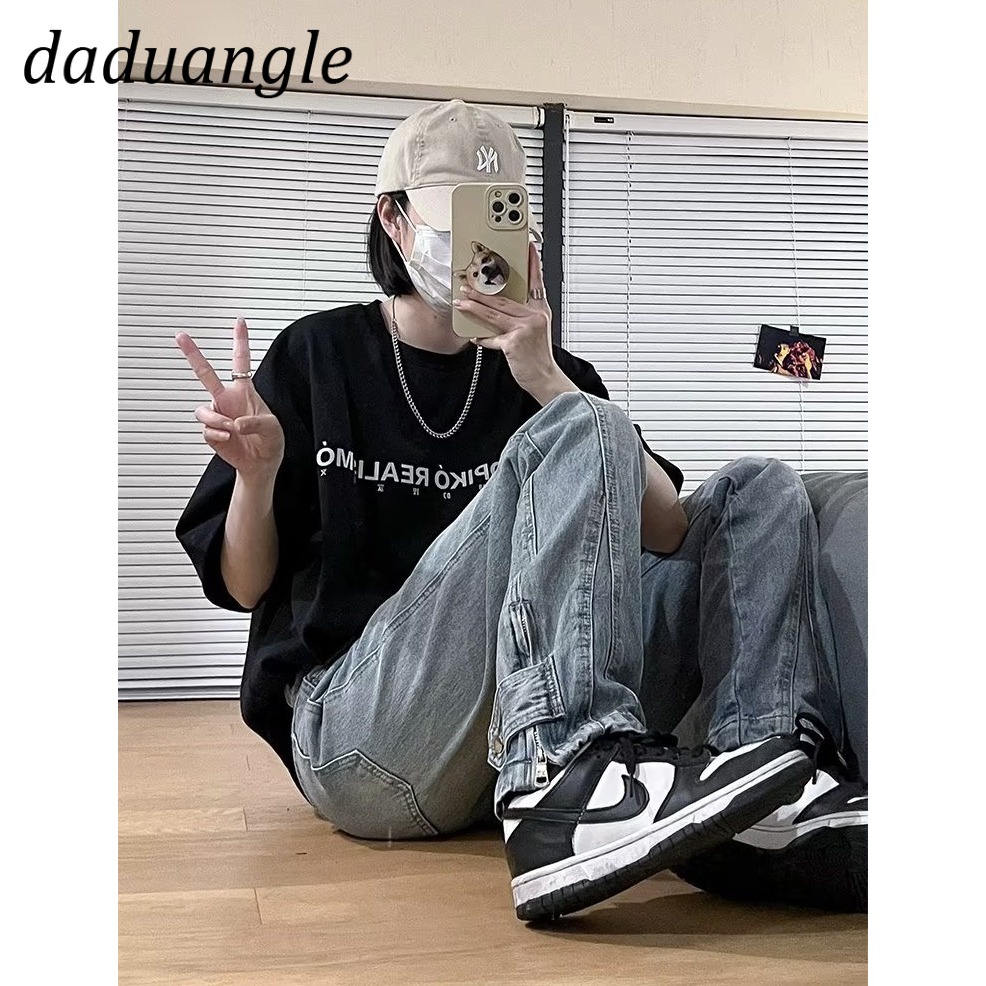 Daduhey Quần dài denim lưng cao ống suông thẳng dáng rộng phong cách retro cổ điển kiểu Mỹ cho nữ