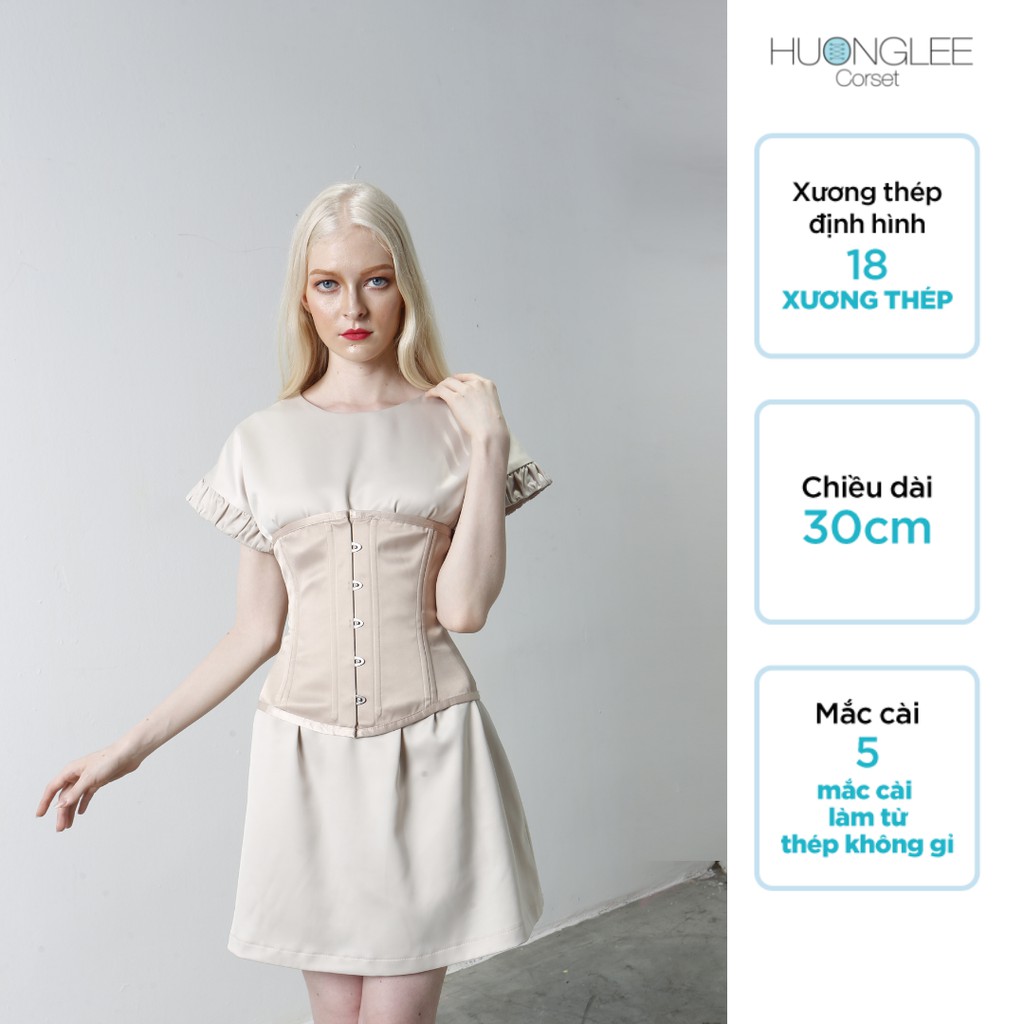 [HUONGLEE Corset] Đai Gen Nịt Bụng Corset 18 Xương Định Hình Chất Liệu Satin Bóng Hỗ Trợ Giảm Eo Giảm Mỡ Bụng