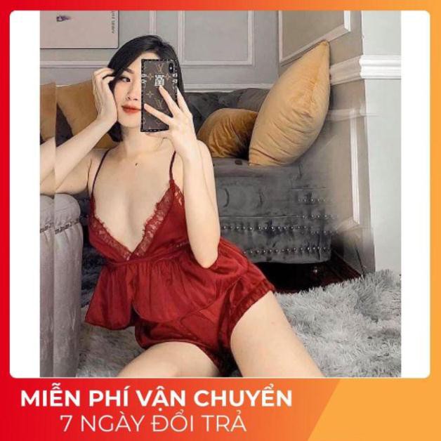 Đồ Ngủ Sexy Nữ Hai Dây Cột Lưng, Bộ Ngủ Sexy Chất Satin Cao Cấp 40-60kg