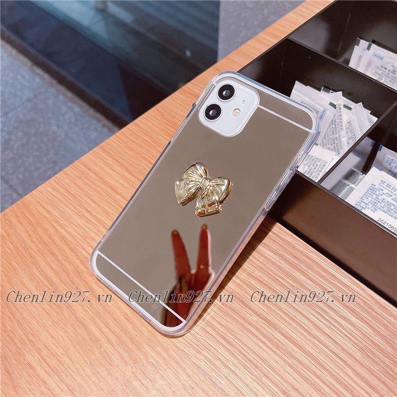 Ốp Điện Thoại Mềm Tráng Gương Đính Nơ Tay Cho Samsung S20 S21 S22 Note 8 9 10 20 Plus Ultra S20FE S21FE