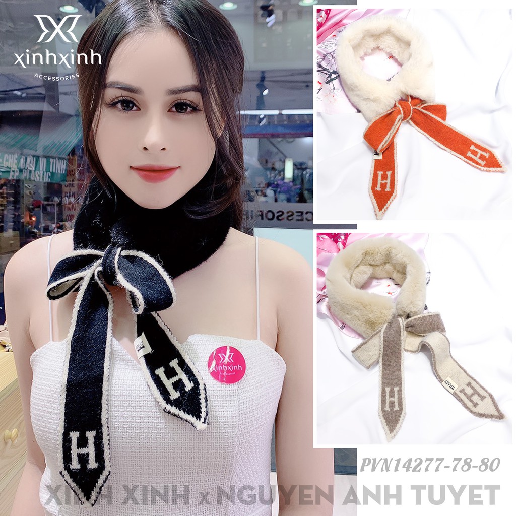 Khăn quàng cổ lông len chữ H đuôi nơ thời trang cho bạn gái - Xinh Xinh Accessories