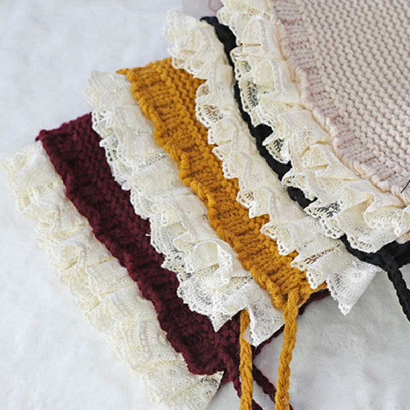 Mũ Len Thiết Kế Vành Ren Sáng Tạo Với Dây Có Thể Điều Chỉnh Cho Mùa Đông Ha