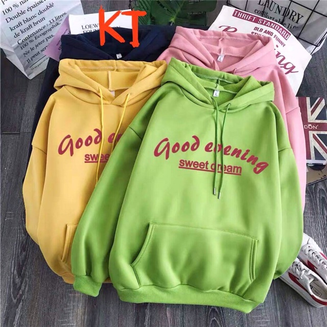 Áo hoodie nỉ mũ good everning chào buổi tối
