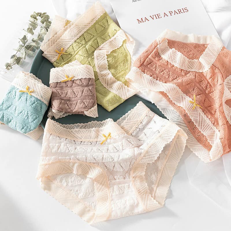 LỐ 10 QUẦN LÓT COTTON VIỀN REN THÔNG HƠI CẠP MỀM KHÔNG HẰN MÃ 258