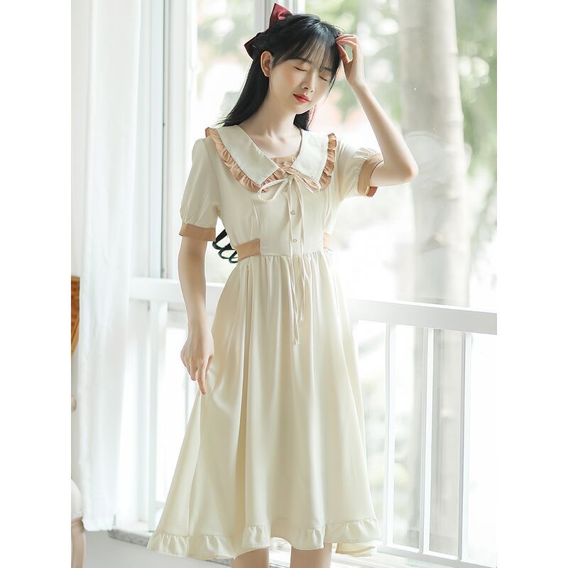 Đầm Trắng Dáng Dài Cổ Búp Bê Thời Trang Mùa Hè 2022 Mới Phong Cách Pháp Cho Nữ