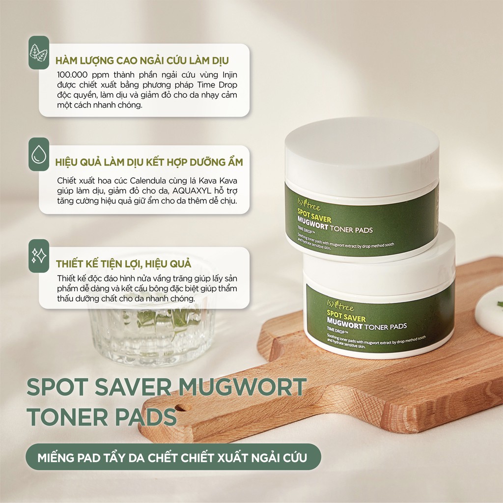 Miếng pad ISNTREE SPOT SAVER MUGWORT TONER PADS 100ml/60 miếng