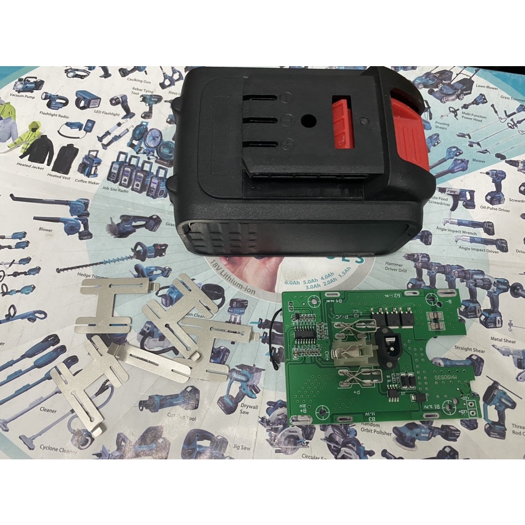 BN. Vỏ mạch pin China 18V - 21V 50A, 5S - 2P, lắp 10 cell 18650 , Jack sạc đứng.