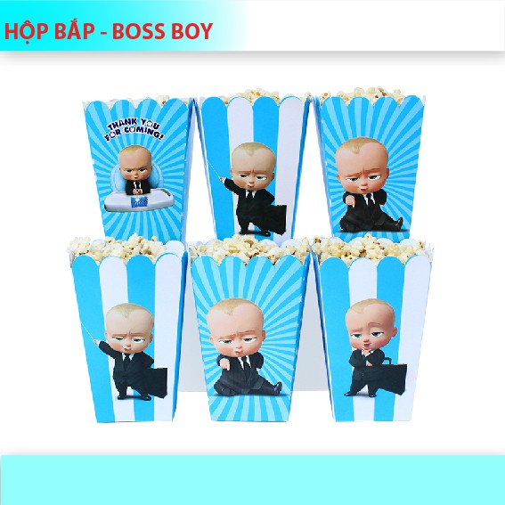 (9 Mẫu)Hộp đựng bắp + tem cắm chủ đề bé trai SET 6 cái