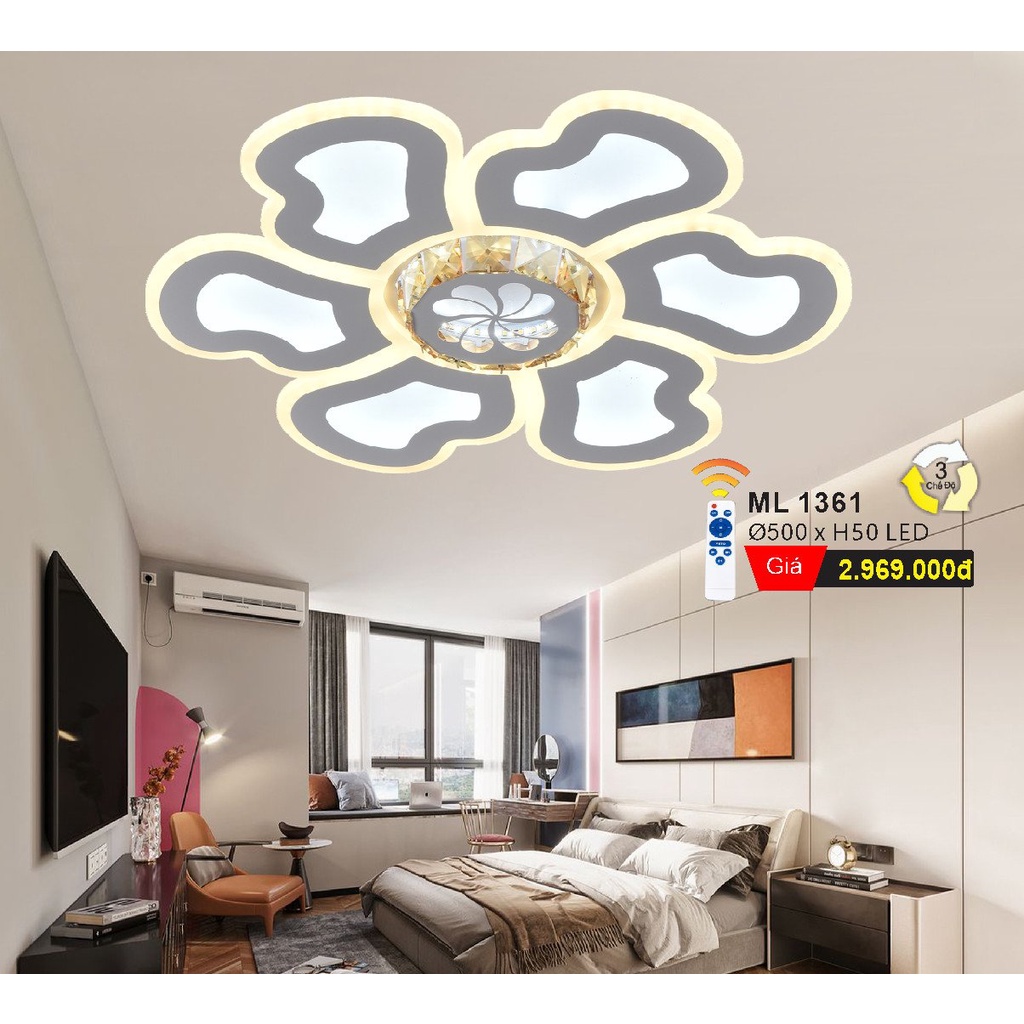 Đèn Led Ốp Trần Trang Trí Phòng Khách, 3 Chế Độ Sáng.