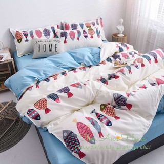 [Hàng Nhập Khẩu] Bộ Chăn Ga Gối Cotton Poly Cao Cấp Họa Tiết Cá Chép - CHAT CHỌN MẪU