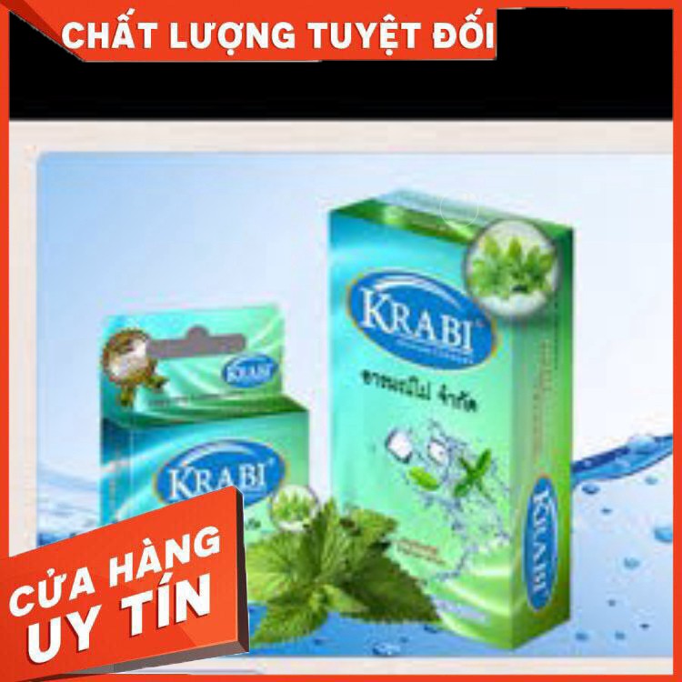 (Hộp12 cái) Bao cao su Krabi Siêu mỏng/ Hương bạc hà – Ultrathin Cool Krabi Premium Condoms (CHÍNH HÃNG)