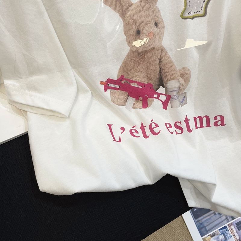 NRVP Áo Thun Nữ Ngắn Tay Dáng Rộng In Họa Tiết Phong Cách Hàn Quốc Mới