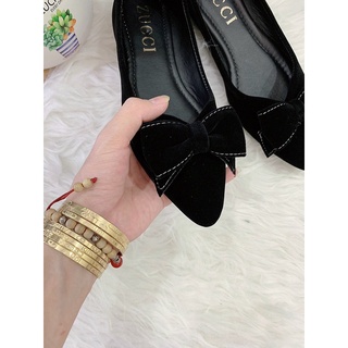 Giầy búp bê nữ mũi nhọn phối nơ nhung xiêu xinh
