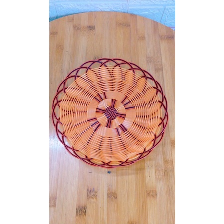 Rổ nhựa đan giả mây tre đựng rau, hoa quả, decor bàn ăn nhà cửa xinh xắn