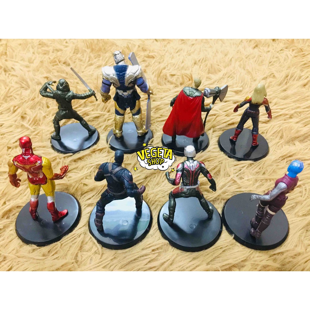 Mô hình Avengers Marvel - Trọn bộ 8 nhân vật - Thanos Captain Marvel Ant Iron Man Thor Karen Gillan Hawkeye - Cao 11cm
