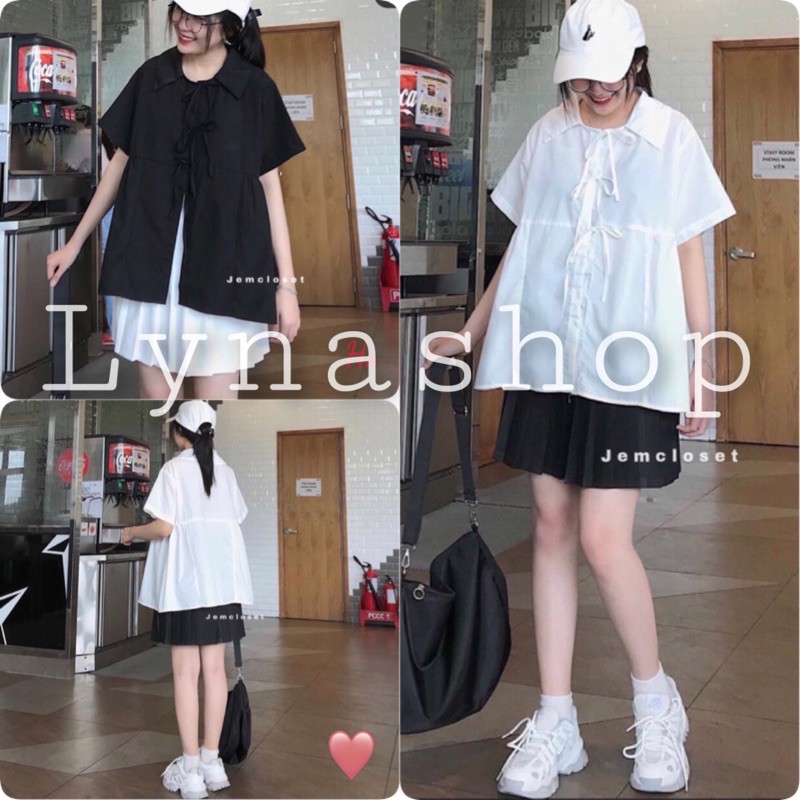 Áo Babydoll🍉 áo babydoll Nữ 2 màu đen trắng thiết kế dây buộc vô cùng xinh xắn, chất vải thô form dáng rộng xinh xắnnnnn | BigBuy360 - bigbuy360.vn