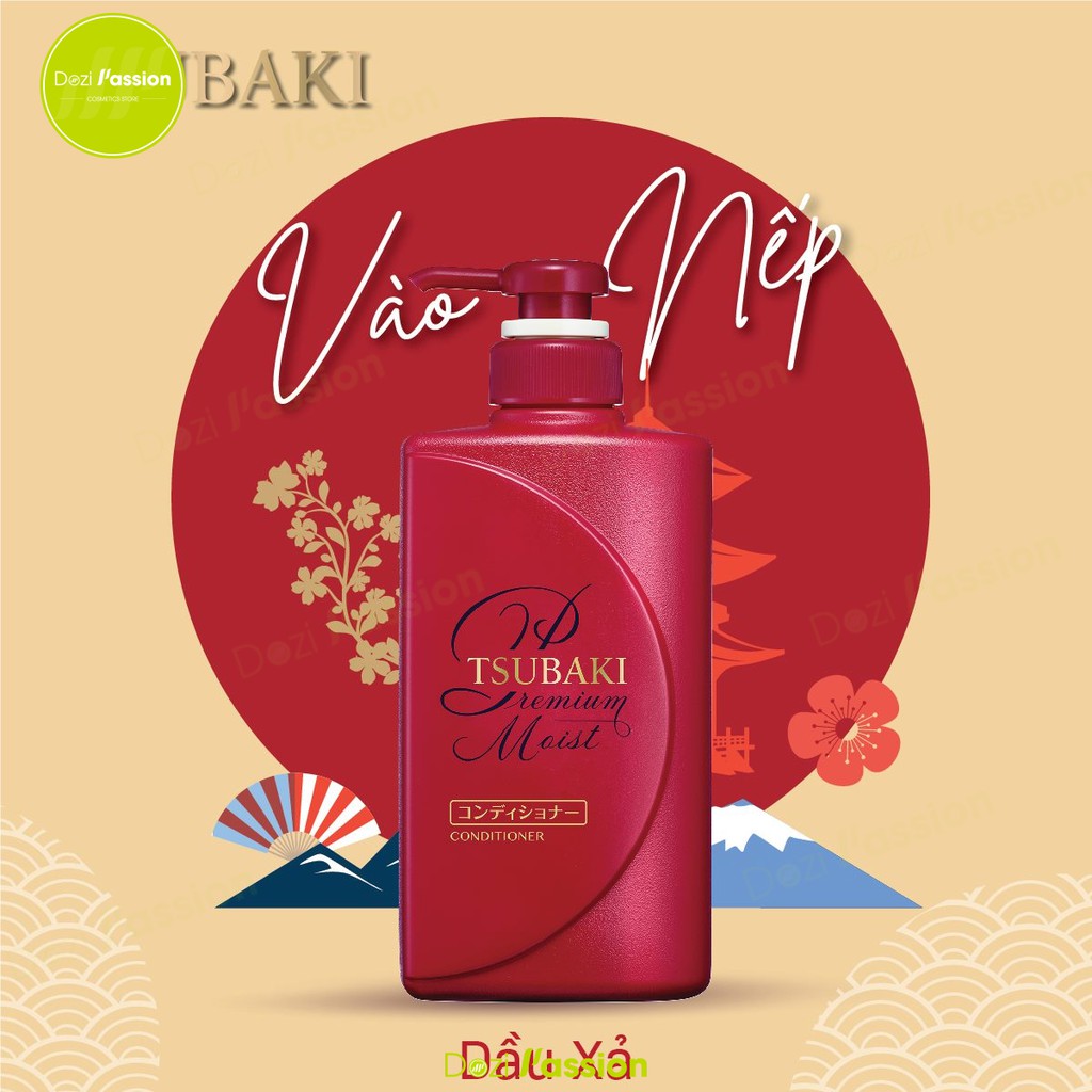 Dầu xả Tsubaki Phục Hồi, Dưỡng Tóc Suôn Mềm Bóng Mượt Màu Đỏ - Tsubaki Premium Moist (490ml/chai)