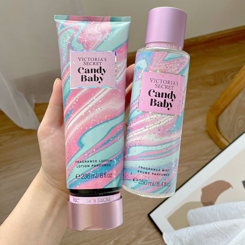 Dưỡng thể nước hoa Victoria's Secret siêu thơm - Combo Lotion &amp; Bodymist dưỡng ẩm làm mềm da