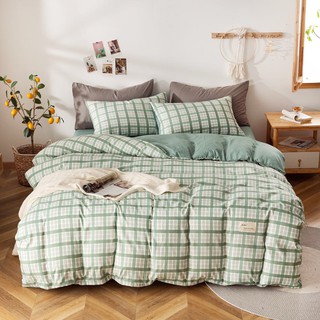 BỘ CHĂN GA GỐI COTTON TICI (CHĂN CHẦN BÔNG) - KẺ CARO XANH