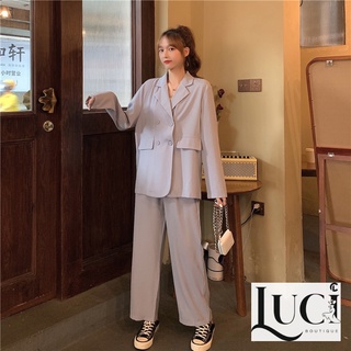 Set Quần ống rộng + Áo khoác vest Blazer chất vải xịn màu trắng/ đen/ xanh