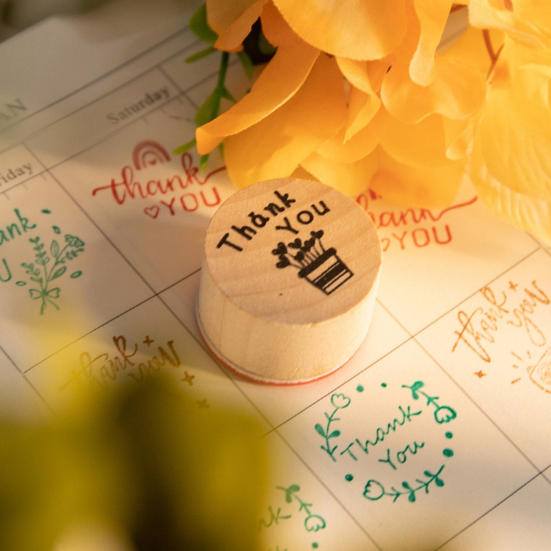 Bộ 6 Con Dấu Chữ Thank You Bằng Gỗ Dùng Trang Trí Sổ Tay Diy