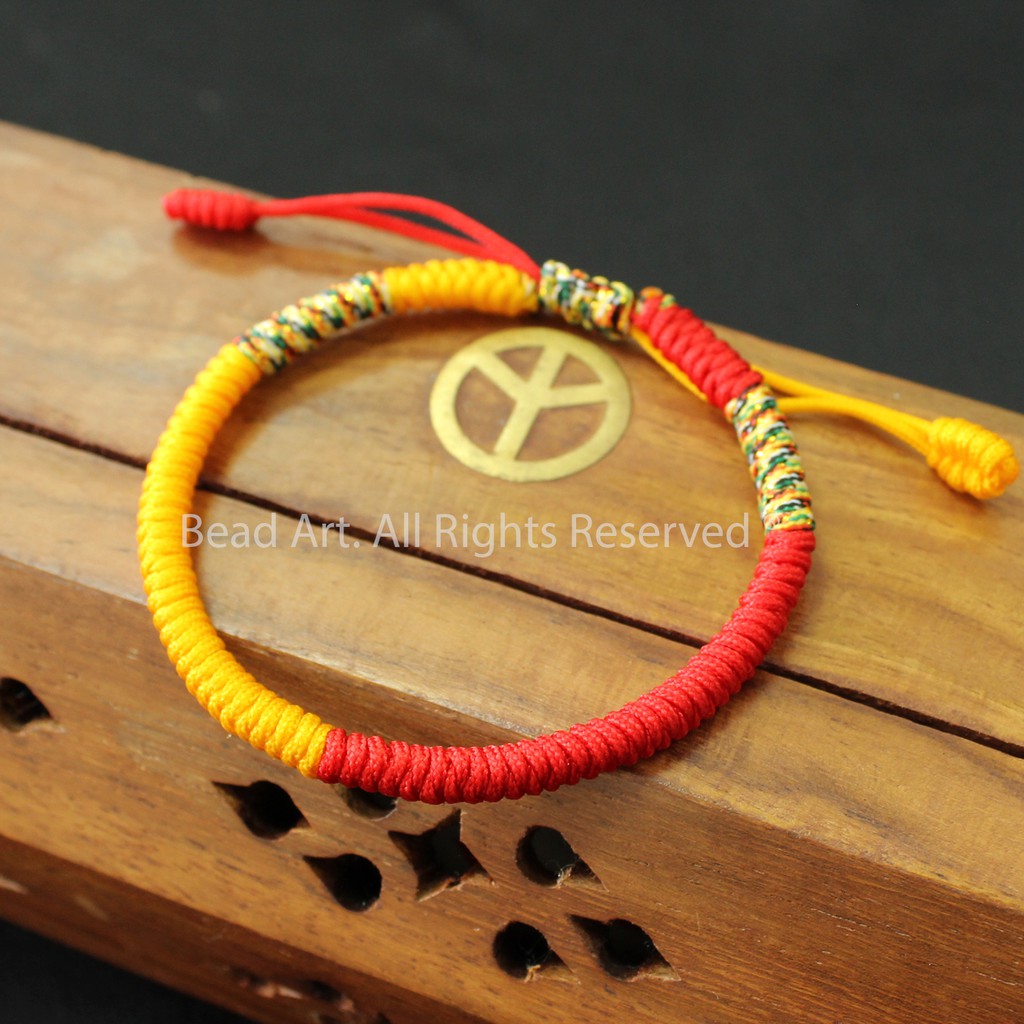 Vòng Tay Dây Ngũ Sắc Thắt Chỉ Màu Tibet Handmade (ĐỎ-VÀNG CAM), Vòng Tay Phong Thuỷ, Hợp Mệnh Hoả, Thổ S45 - Bead Art