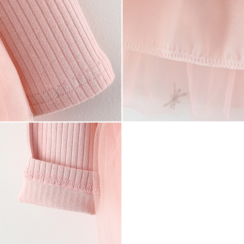 Đầm Tay Dài Phối Nơ Đáng Yêu Thời Trang Cho Bé Gái akku