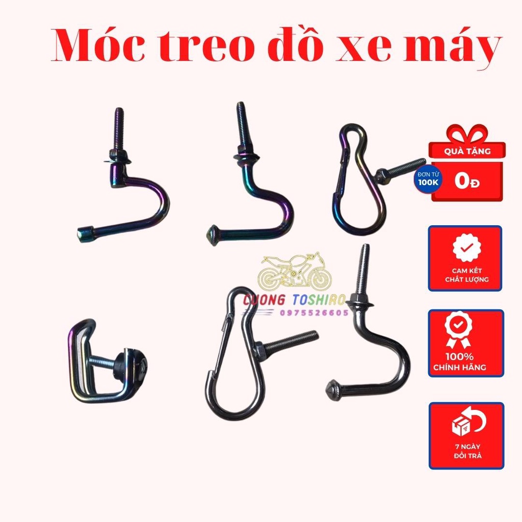 Móc treo đồ xe máy loại kẹp inox titan 7 màu gắn cho mọi dòng xe như wave, sirius, Ab, dream...  (giá 1 cái)