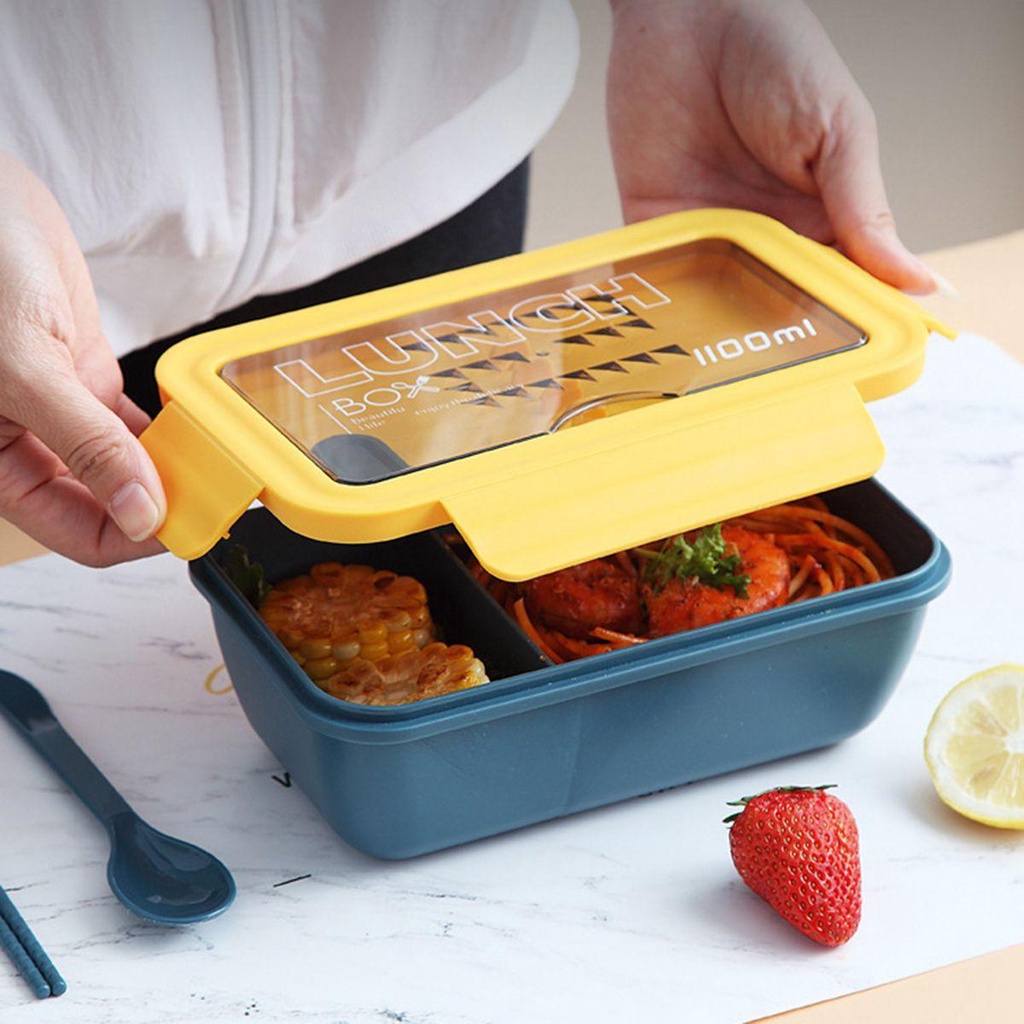 YIYU Hộp Đựng Cơm Trưa 1100ml Kèm Muỗng Đũa Chống Tràn 1100ml Tiện Dụng Cho Nhà Bếp TYLER1